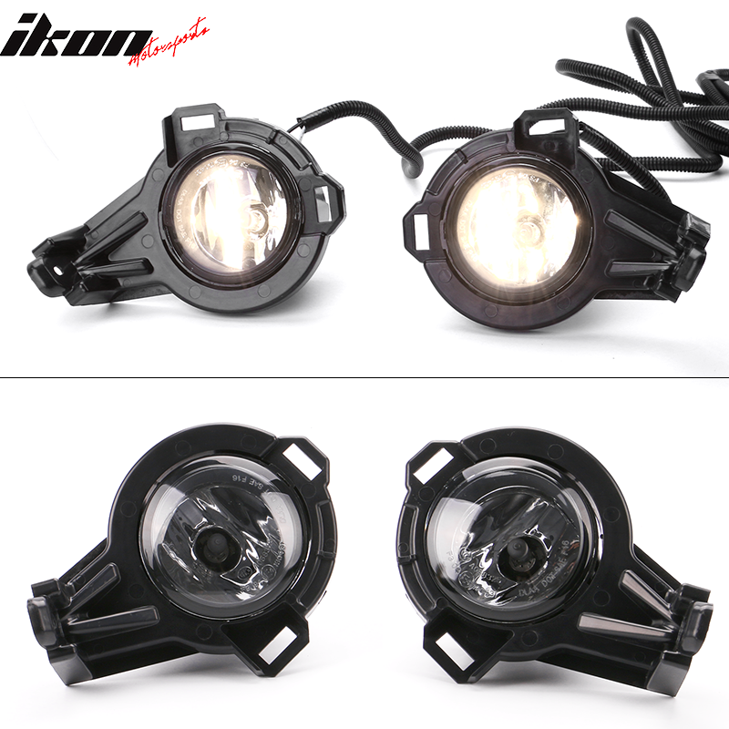 IKON MOTORSPORTS Fog Lights Compatible With 2011-2014 Juke, Factory Style Black Housing and Clear Lens ABS Glass Cover Front Fog Light, Fog Lamp LH RH Set for Cars 2012 2013