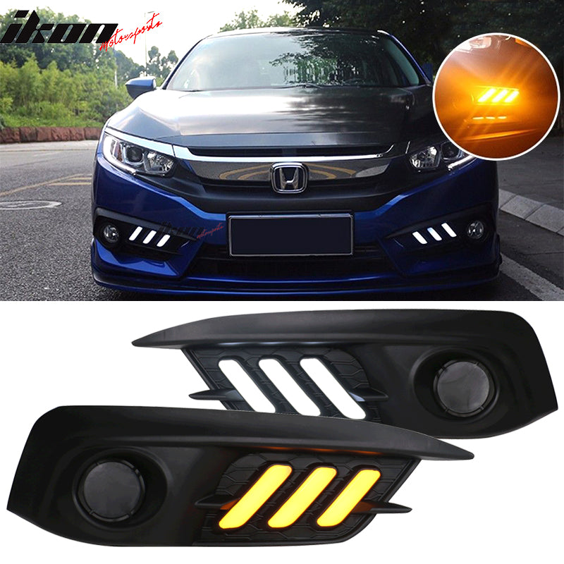 2016-2018 Honda Civic LED Amber & White Fog light Bezels Cover 2DR 4DR