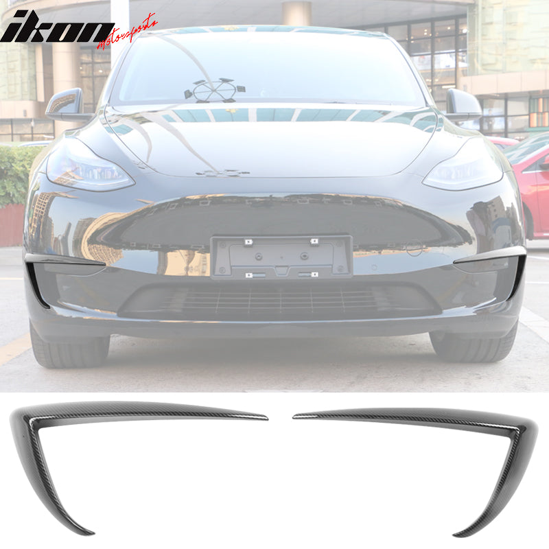 IKON MOTORSPORTS, Fog Light Trims Compatible With 2020-2023 Tesla Model Y, IKON Style ABS Plastic Driver Passenger Side Fog Lamp Decoration Accessories Eyebrows Cover 2PC, 2021