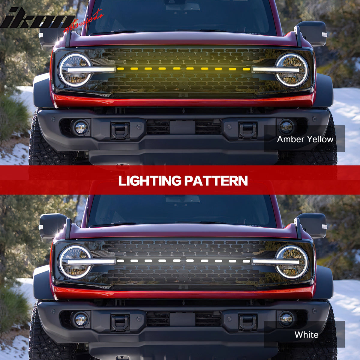 Fits 21-23 Ford Bronco 2/4 Door Black Front Grille Light Strip LED Dynamic Lamps