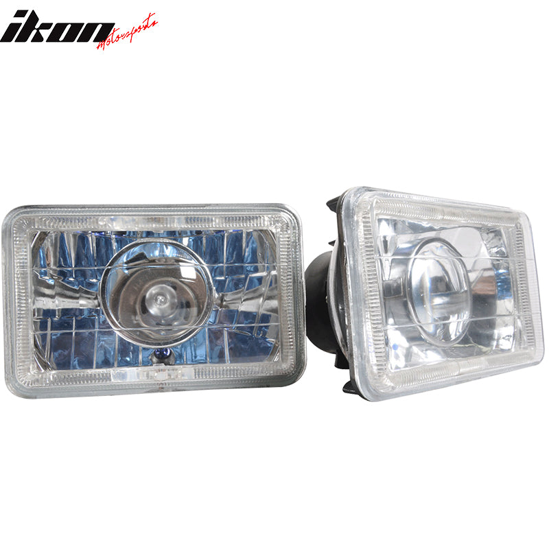 Lights Compatible With 6x4 Inch Blue Halo H4 Bulb Sealed Beam Square Projector Headlight Headlamp Set by IKON MOTORSPORTS