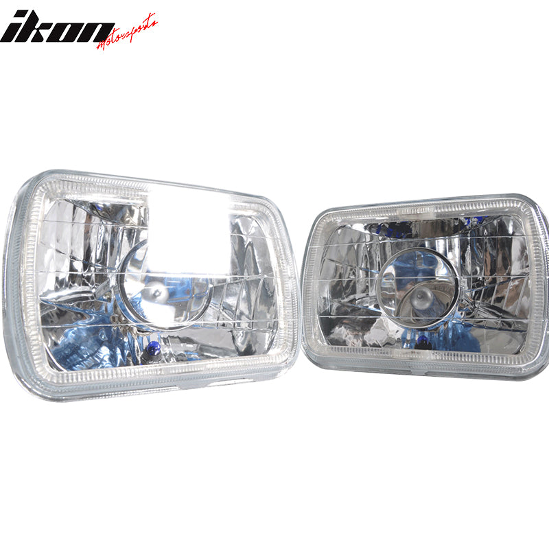 7x6 In Blue Halo H4 Bulb Sealed Beam Square Projector Headlight Headlamp Set