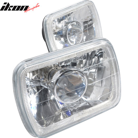 7x6 In Blue Halo H4 Bulb Sealed Beam Square Projector Headlight Headlamp Set