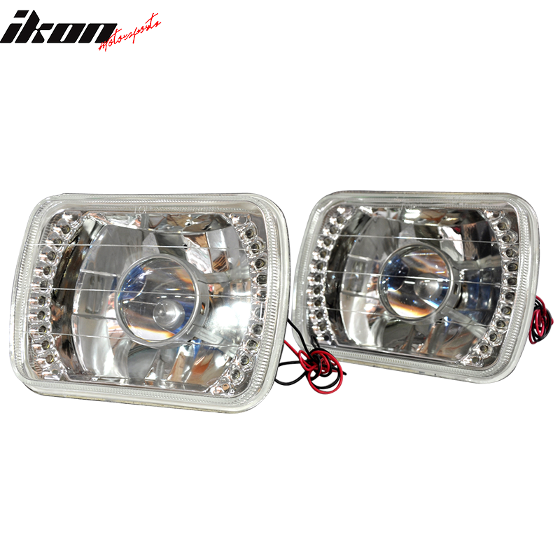 Fits 7" X 6" H4 Bulbs Crystal Clear LED Projector Headlights Headlamps