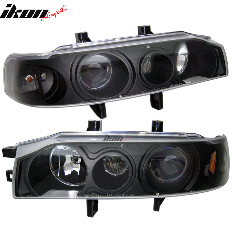 1990-1993 Honda Accord 1Pc Projector Headlights Black Blue Housing