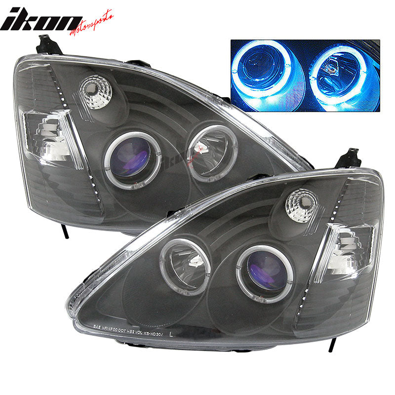 Fits 02-03 Civic 3Dr Dual Angel Eye Halo Projector Head Lights Housing