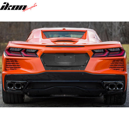 IKON MOTORSPORTS, Rear License Plate Compatible With 2020-2025 Chevrolet Corvette C8 All Models, OE Style Real Carbon Fiber Gloss Black, 2021 2022