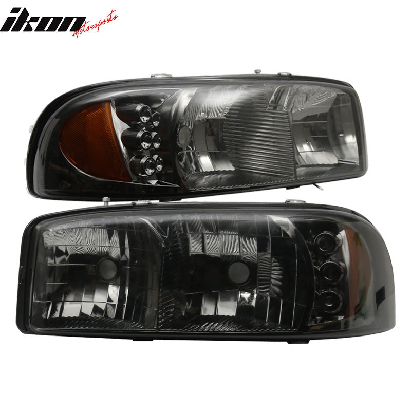 Fits 99-07 GMC Yukon LED Smoke Headlight & Bumper Lamp & Amber Reflector LH RH