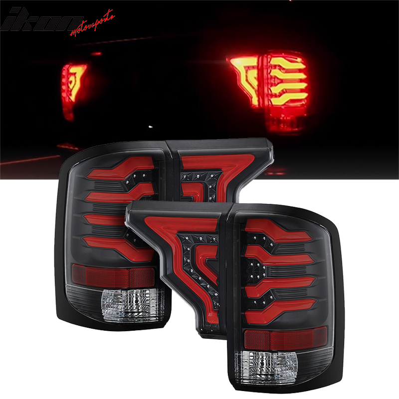 2014-2019 GMC Sierra Clear Lens Black Housing Red Bars LED Tail Lights