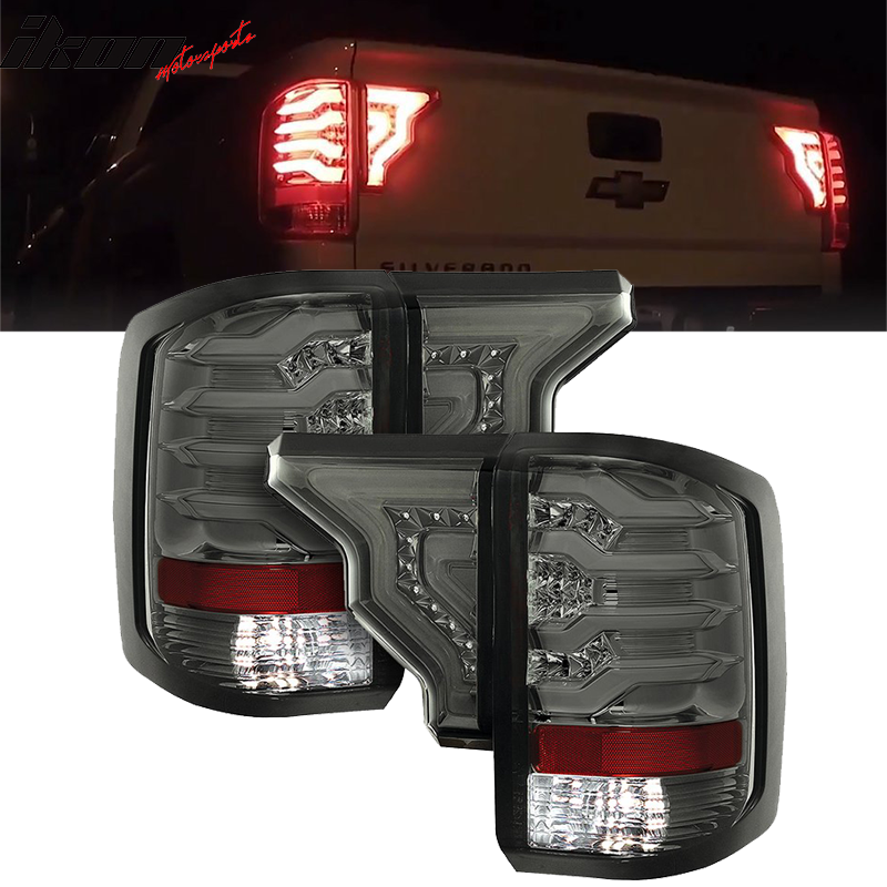 2014-2019 Chevy Silverado Smoke Lens Chrome Housing LED Tail Lights