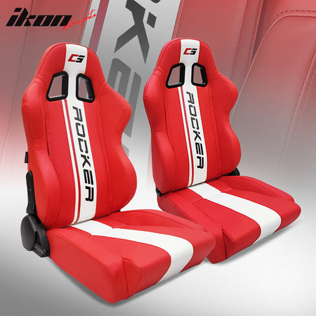 Universal Pair Reclinable Racing Seat Dual Slider Stripe Sport Bucket Seats