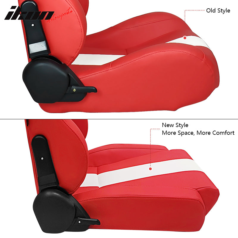 Universal Pair Reclinable Racing Seat Dual Slider Stripe Sport Bucket Seats