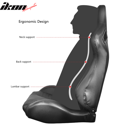 Universal Pair Reclinable Racing Seats Dual Sliders PU&Carbon Leather Honeycomb