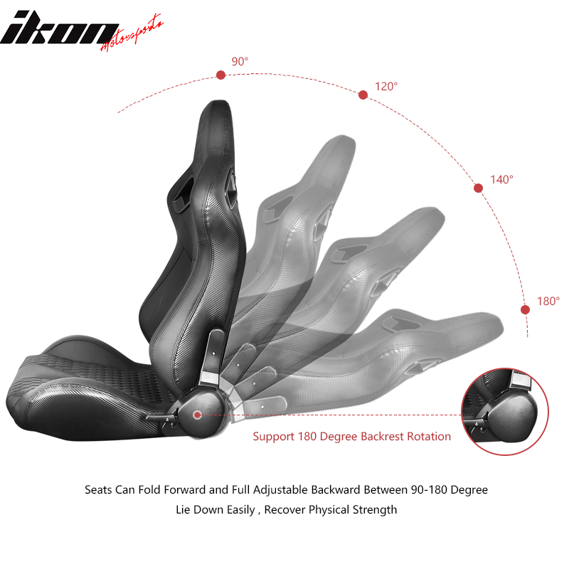 Universal Pair Reclinable Racing Seats Dual Sliders PU&Carbon Leather Honeycomb