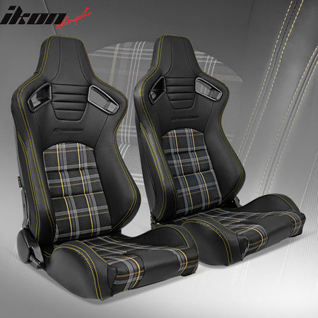 Universal Racing Seats with Dual Sliders PU & Plaid Fabric Reclinable