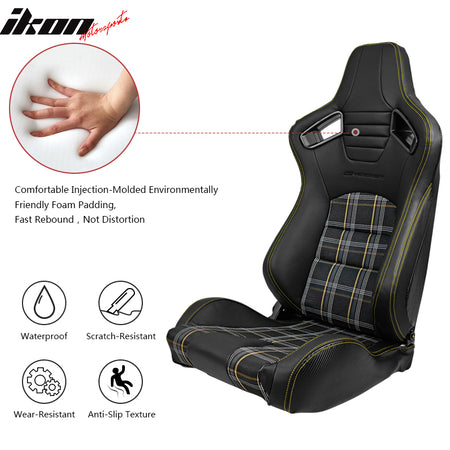 Universal Racing Seats with Dual Sliders PU & Plaid Fabric Reclinable