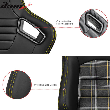 Universal Racing Seats with Dual Sliders PU & Plaid Fabric Reclinable