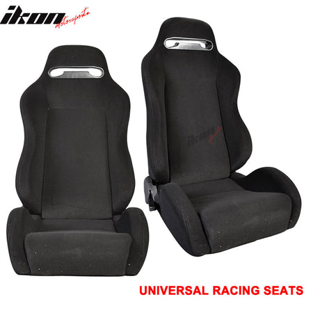 Racing Seats Compatible With Most Vehicles, Universal Rco Style Cloth All Black Racing Seats Pair by IKON MOTORSPORTS