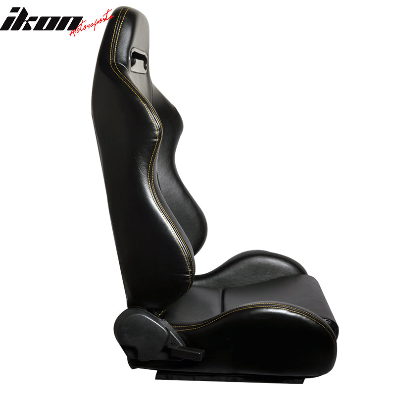 One Pair of Racing Seats JDM Style Black PVC Leather W/ Yellow Stitch