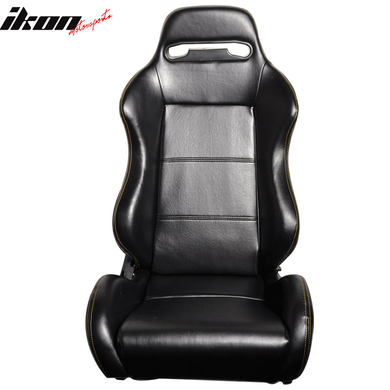 One Pair of Racing Seats JDM Style Black PVC Leather W/ Yellow Stitch