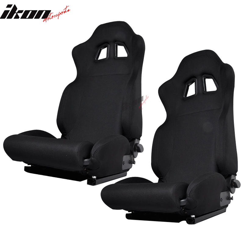 Pair Honda Fits Acura JDM Style Cloth All Black Cloth Racing Seats