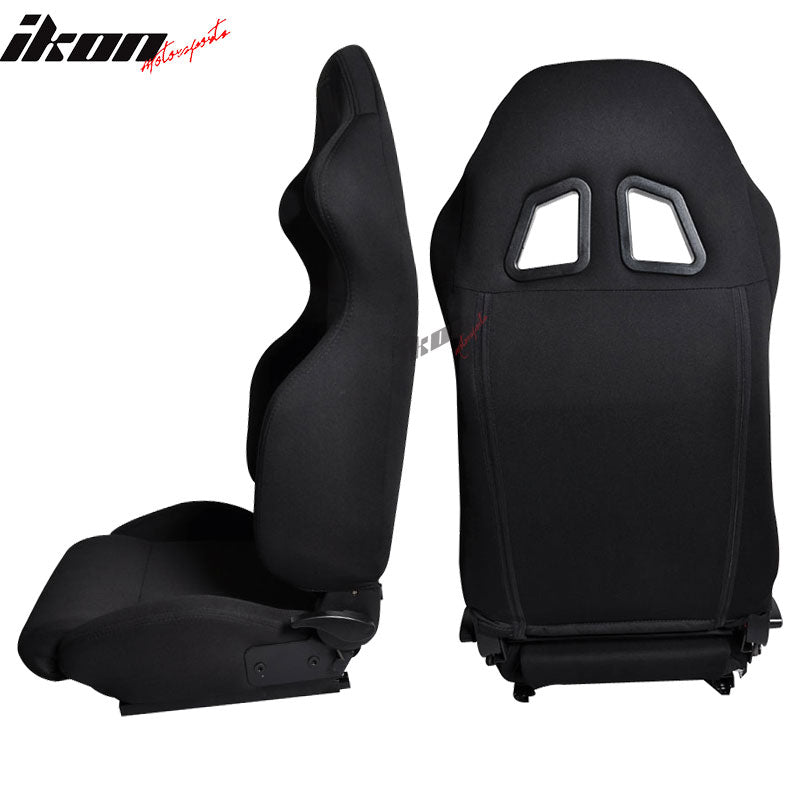 Pair Honda Fits Acura JDM Style Cloth All Black Cloth Racing Seats