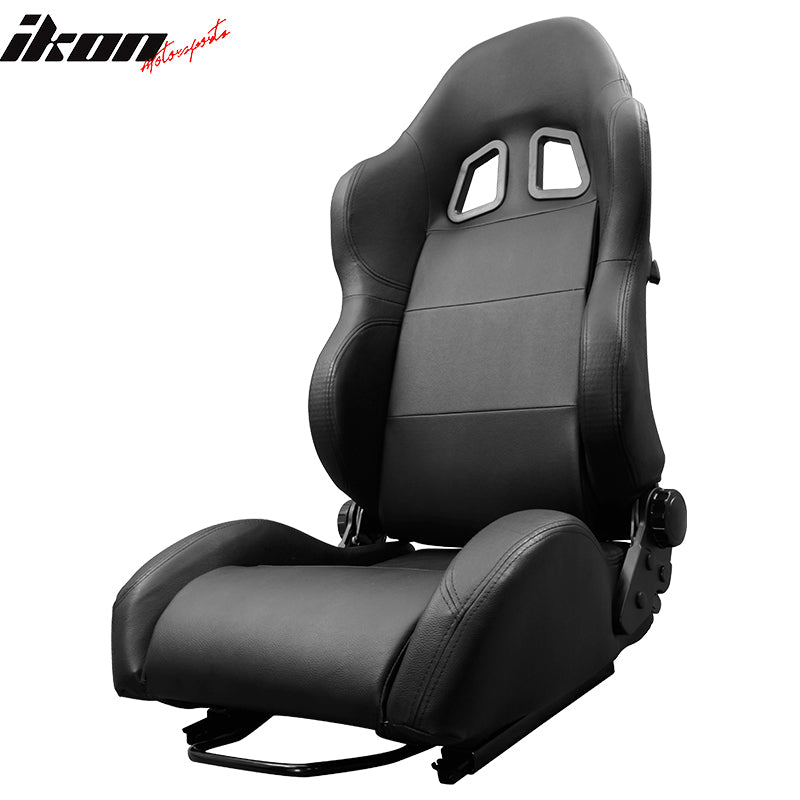 All Black PVC Leather Racing Bucket Seats Reclinable Slider Left Right Ford Kia