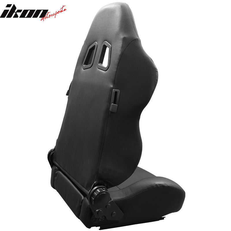 All Black PVC Leather Racing Bucket Seats Reclinable Slider Left Right Ford Kia