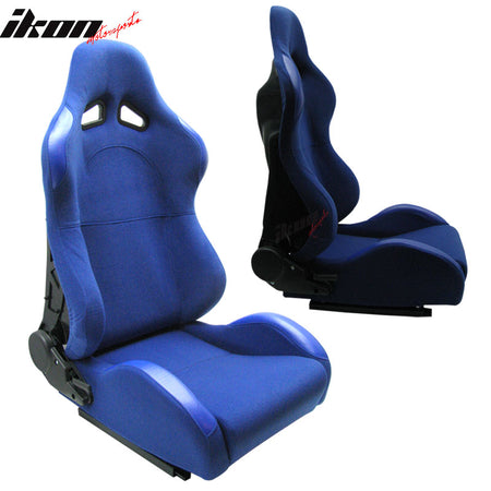 Racing Seat Compatible With Most Vehicles 2 Tone Style Blue Cloth with Black Hardback Seats Cloth Reclinable by IKON MOTORSPORTS, 1997 1998 1999 2000 2001 2002 2003 2004 2005 2006 2007 2008 2009 2010