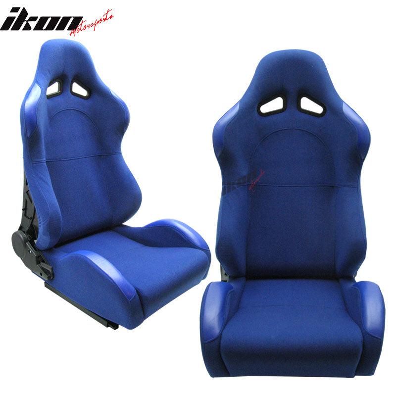 Pair Hardback Blue Black Racing Seat Seats Cloth Reclinable