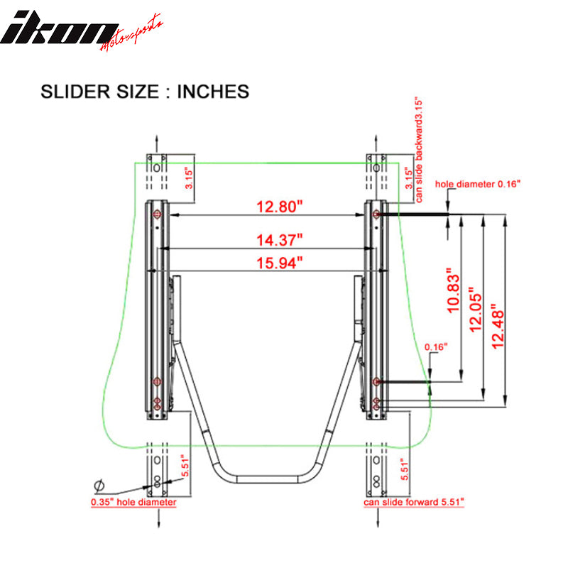 Universal 14 Inch Dual Locking Racing Seat Adjustable Slider Steel Rail Track