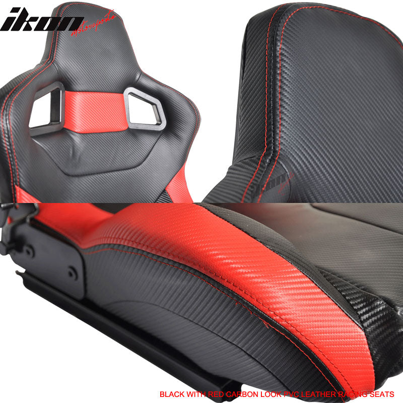 Pair Of JDM Sport Racing Seats Carbon Fiber Print PVC Leather BLK Red