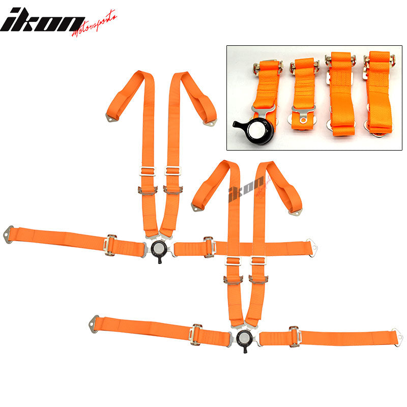 Pair Of Orange 4 Point Nylon Harness Camlock Racing Seat Belts