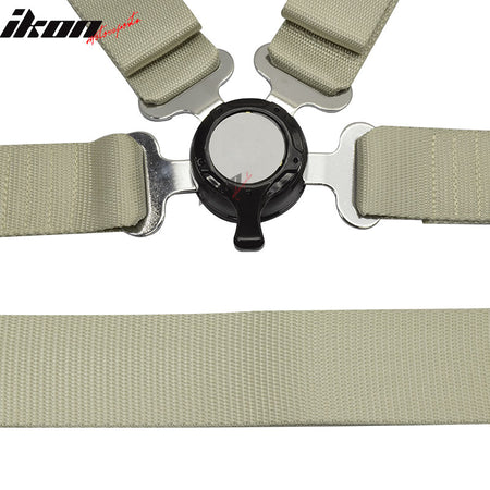 Pair Of 4 Point Nylon Harness Camlock Racing Seat Belts Strap White Light Silver