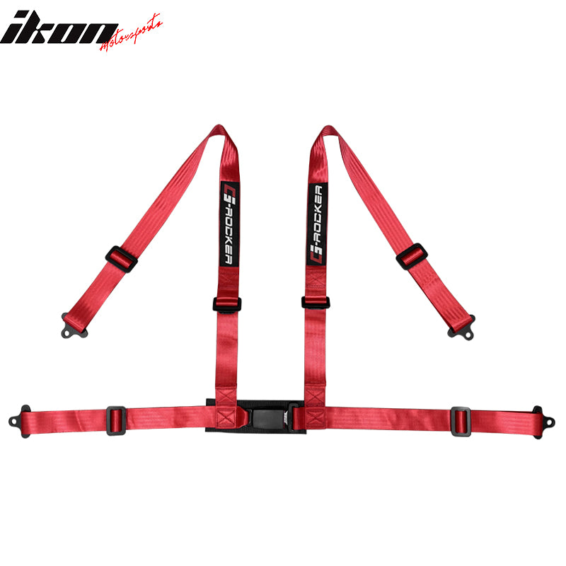 IKON MOTORSPORTS Universal Seat Belt, 2" Width Reinforced High Grade Nylon Strip, 4 points Buckle harness, Racing Safety Belt with G-Rocker Logo for Sport Car, UTV, ATV, Go-kart Car, Red (Pack of 1)