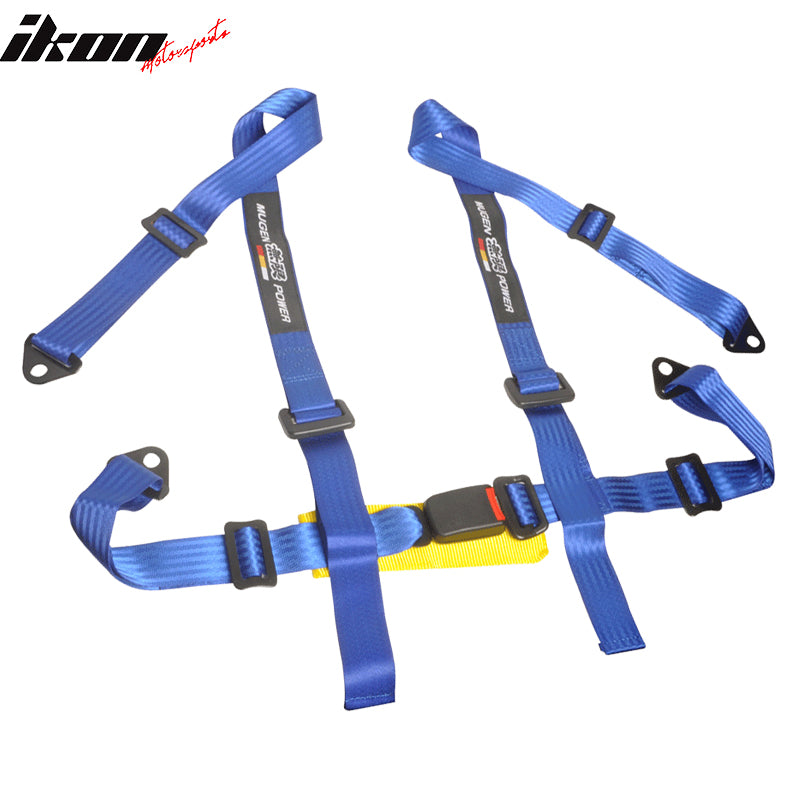 4 Point Harness Seat Belt Nylon Blue for Racing Go-kart UTV ATV W/ Mugen Power