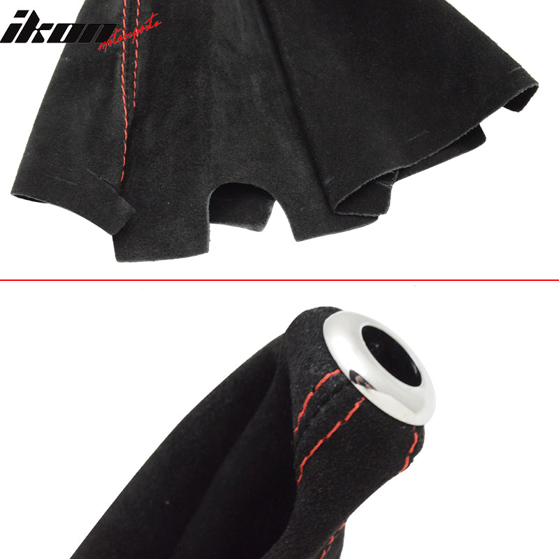 Black With Red Stitching Suede Short Shift Boot Cover MT Manual Transmission