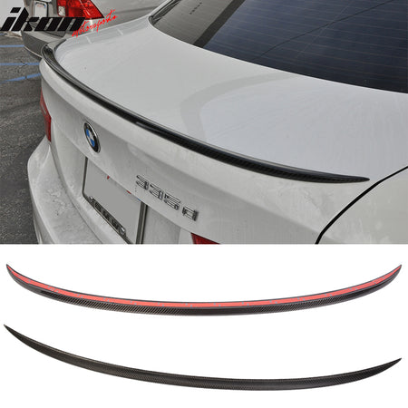 IKON MOTORSPORTS, Trunk Spoiler Compatible With 2005-2011 BMW 3-Series E90 4D Sedan , Matte Carbon Fiber M3 Style Rear Spoiler Wing, 2006 2007 2008 2009 2010