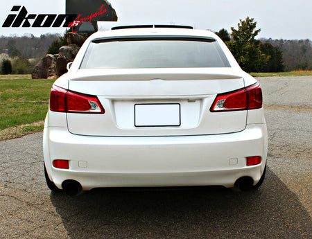 IKON MOTORSPORTS, Trunk Spoiler Compatible with 2006-2013 Lexus IS250 IS350 Sedan 4-Door, SP Style Unpainted Black PU Polyurethane Plastic Rear Trunk Lid Spoiler Wing Lip