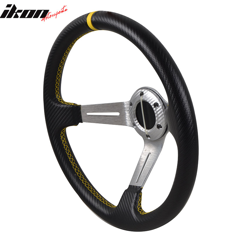 Universal 350MM Steering Wheel 6 Hole Silver Spoke Yellow Black Emblem