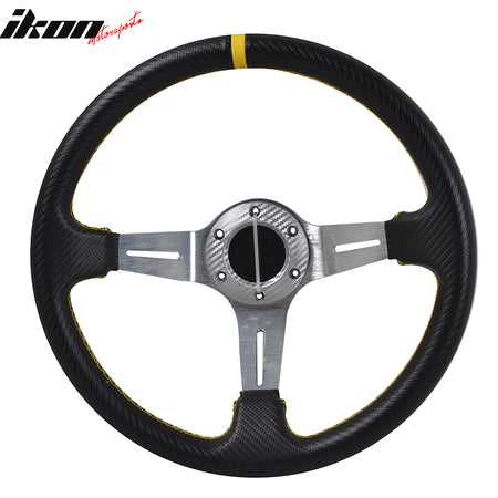 Universal 350MM Steering Wheel 6 Hole Silver Spoke Yellow & Black Emblem