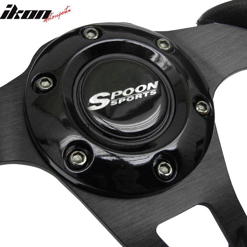 Universal Fitment Steering Wheel Battle Type 300Mm Whole Black W/ Spoon Logo