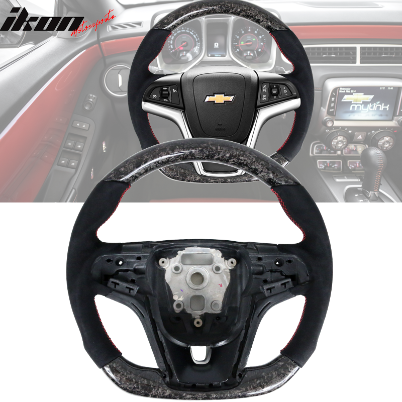 Fits 12-15 Camaro Carbon & Perforated Leather Steering Wheel W/ Red Stitching