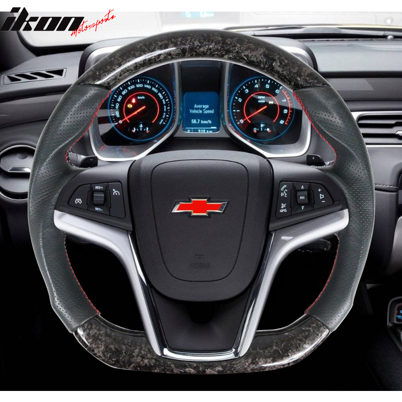 Fits 12-15 Camaro Carbon & Perforated Leather Steering Wheel W/ Red Stitching