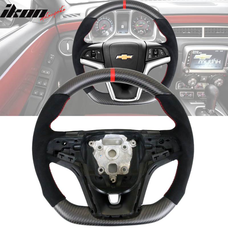 Fits 12-15 Camaro Carbon & Perforated Leather Steering Wheel W/ Red Stitching