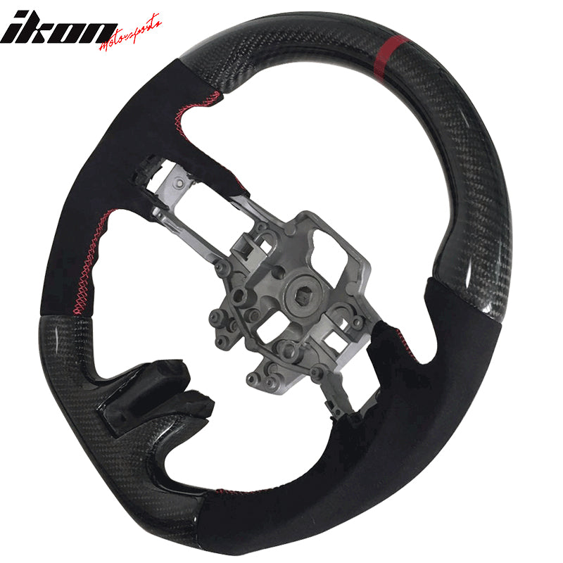 Fits 15-17 Mustang V3 Style Steering Wheel Matte Carbon Fiber Alcantara Red Ring