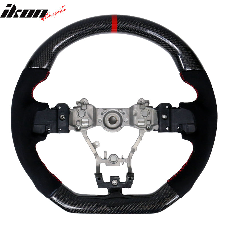 Fits 15-21 SUBARU WRX & STI Racing Steering Wheel Carbon Fiber Leather Red Strip