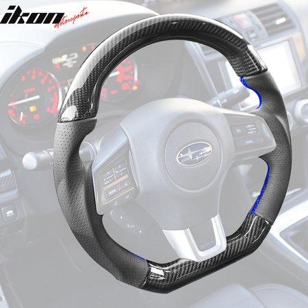 Fits 15-21 SUBARU WRX & STI Racing Steering Wheel Carbon Fiber Leather Red Strip