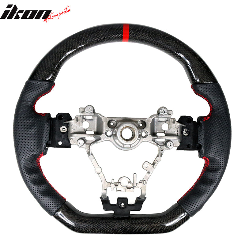 Fits 15-21 Subaru WRX & STI Steering Wheel Matte CF+Perf Leather+Red Stitch