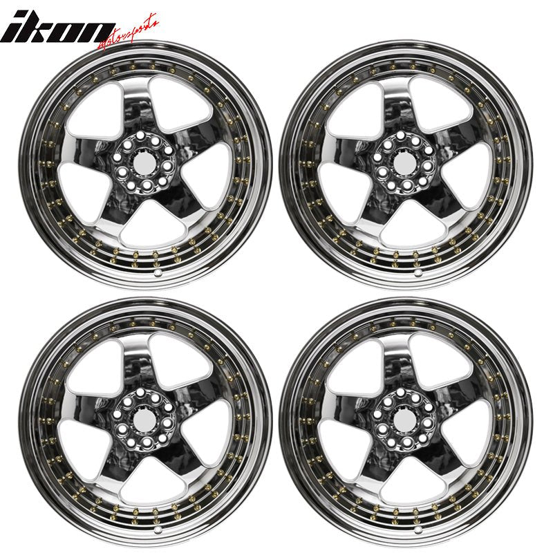 (4) 18X9.0 +30 5X100 / 5X114.3 Step Lip 5 Spoke Wheels Rims - Chrome